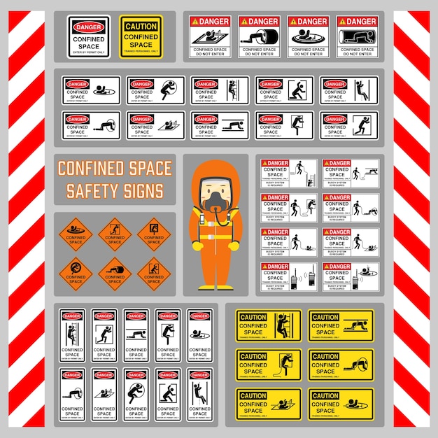 Vector signs and symbols for use as safety warning and regulation