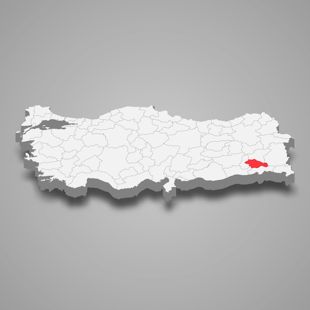 Siirt region location within Turkey 3d map