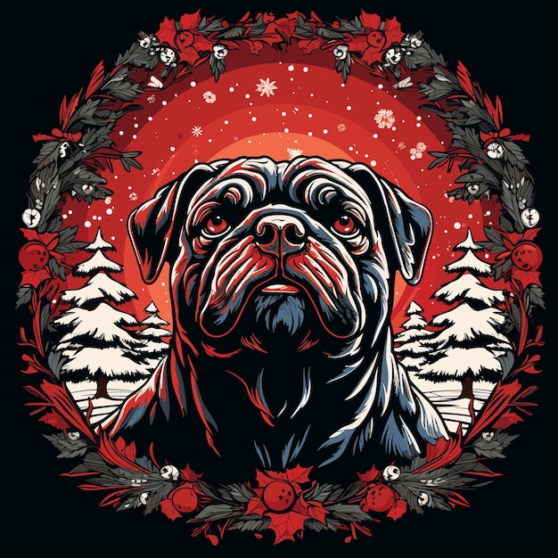 silhouette bulldog dog christmas design