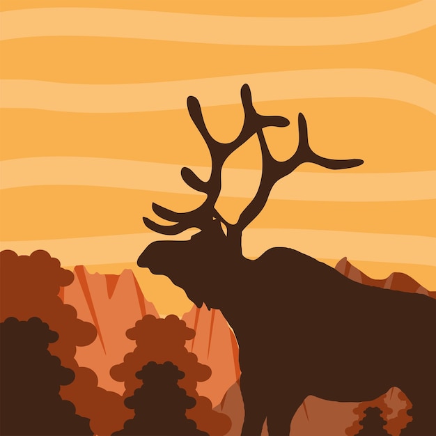 Silhouette forest deer