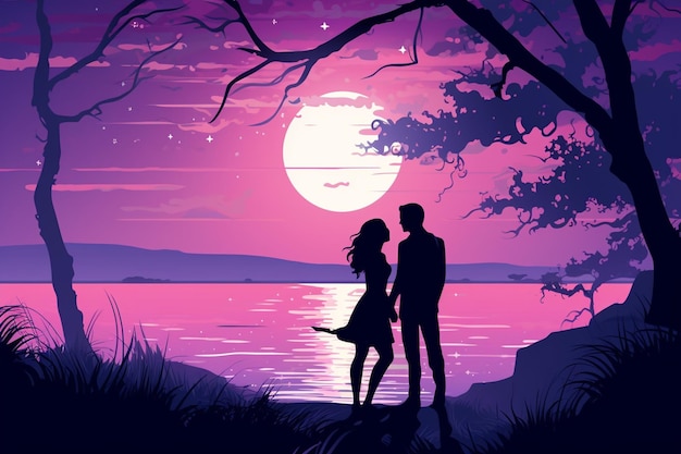 Vector silhouette happy couple dreamlike style