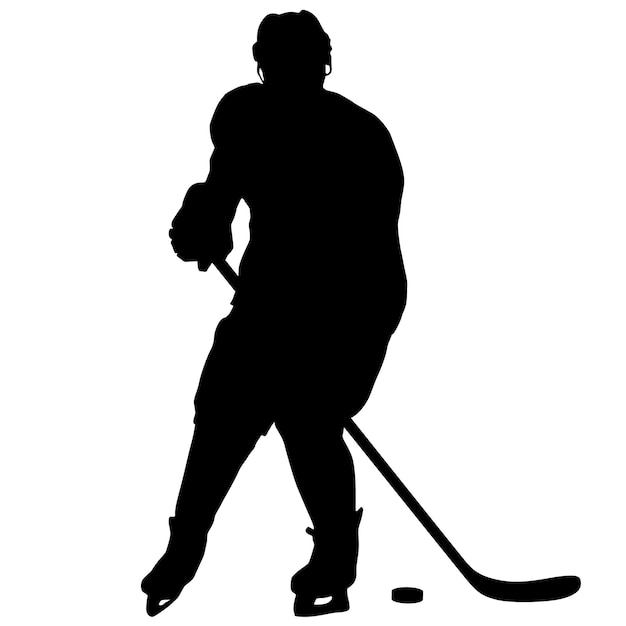 Silhouette of hockey player on white background