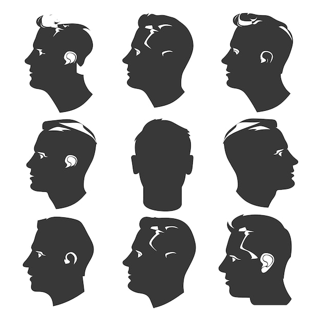 Vector silhouette man head collection set black color only