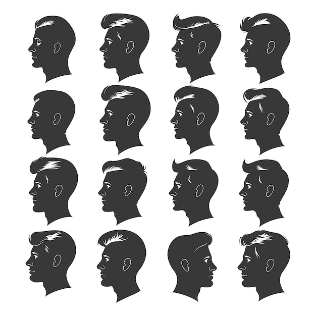 Vector silhouette man head collection set black color only