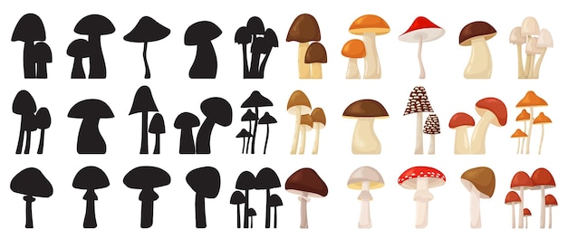 Silhouette mushrooms collection isolated vector