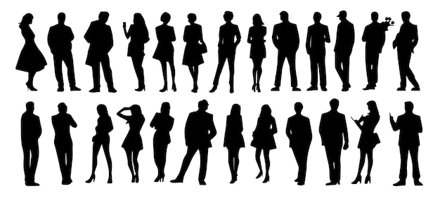 Vector silhouette people man and women in various poses collectionvector illustration