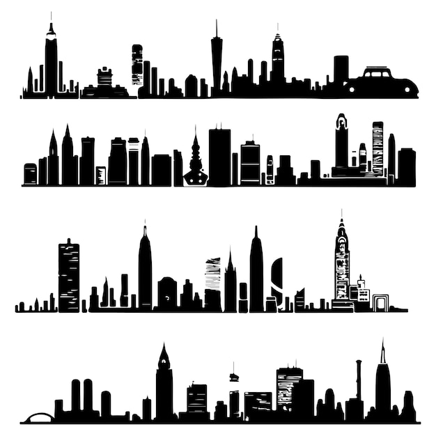 Vector silhouette set vector of a city skylines