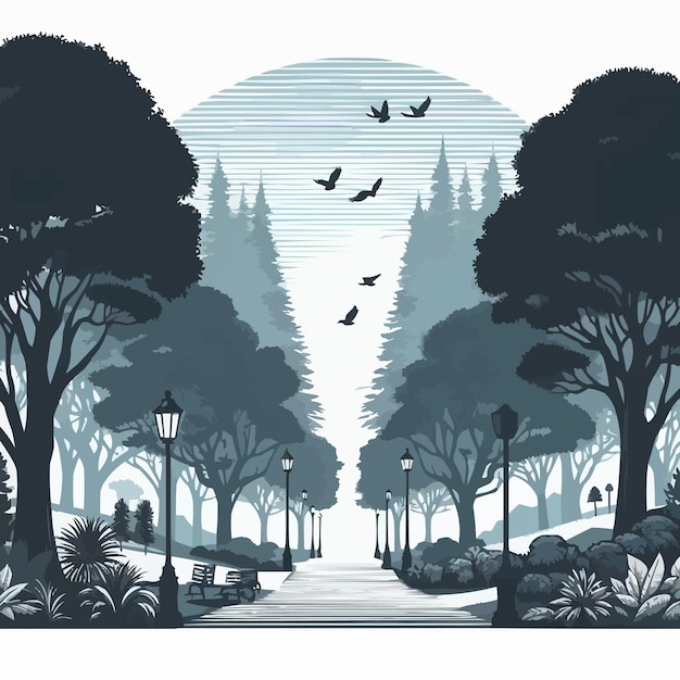 Vector silhouette shadow of forest scene