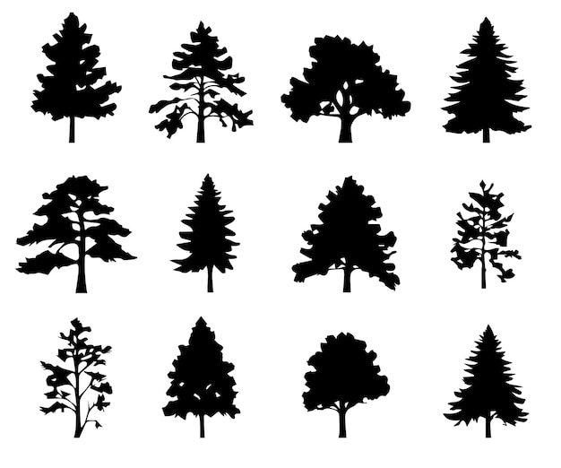 Silhouette trees wildlife collectionVector illustration