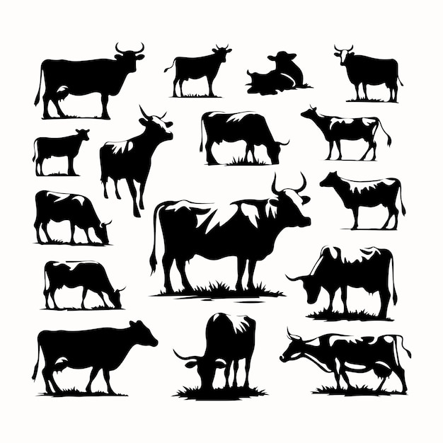 Vector silhouetted bovine clean vector illustration for agricultural branding