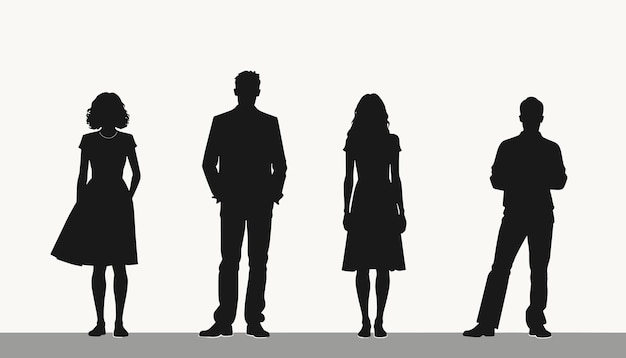 Vector silhouettes of two women and two men standing in various poses