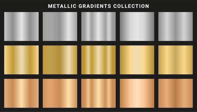 Vector silver, gold, bronze or metallic color gradient ideas set