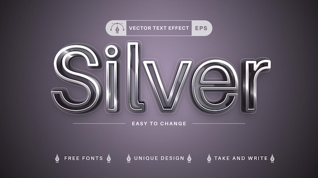 Silver Stroke - Editable Text Effect, Font Style