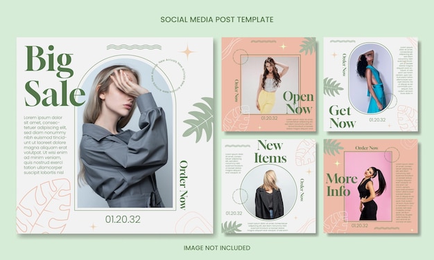 Vector simple abstract social media post template with floral