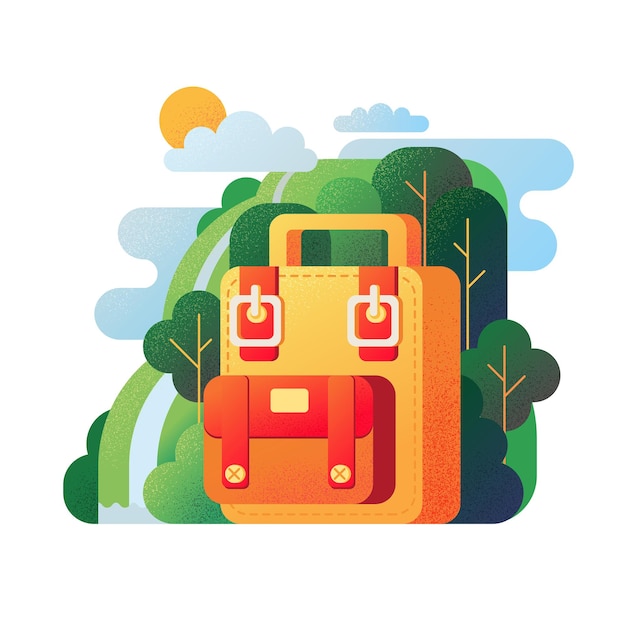 Simple backpack in nature illustration.