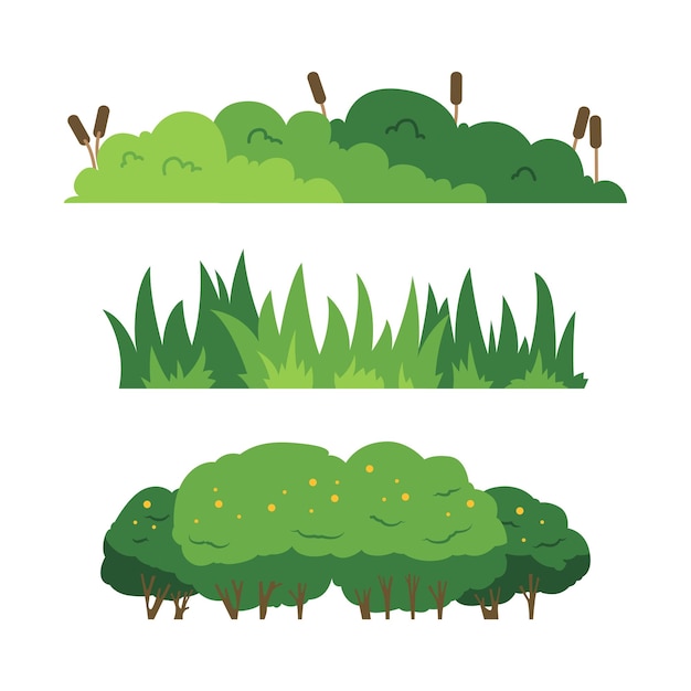 Vector simple clean bush and grass vector set