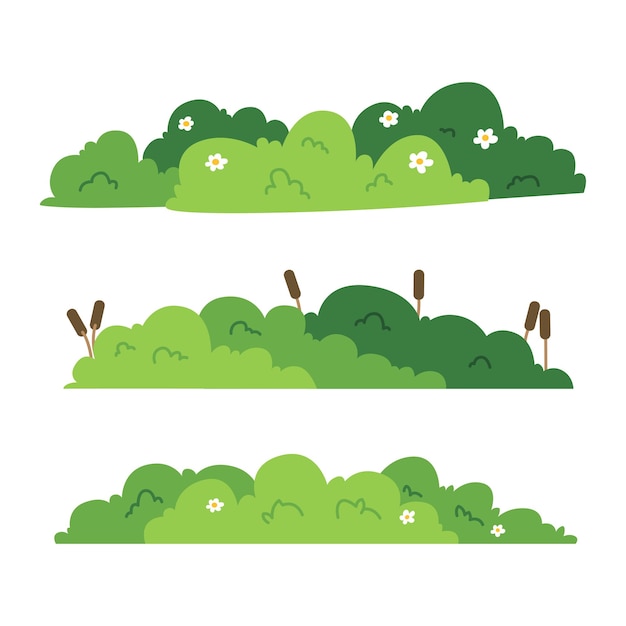 Vector simple clean bush and grass vector set