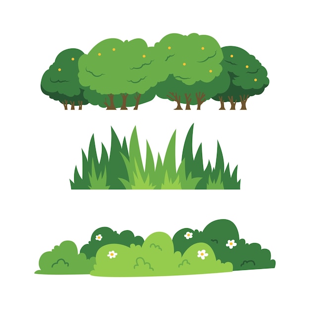 Vector simple clean bush and grass vector set