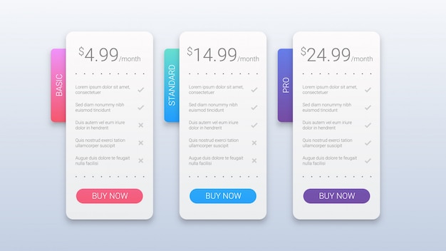 Simple Colorful Pricing Plans Template for Web