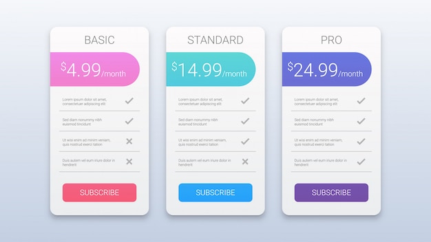 Simple Colorful Pricing Table Template for Web