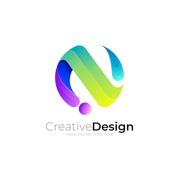 Vector simple letter n logo with circle design template