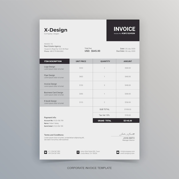 Simple minimalist business invoice letterhead