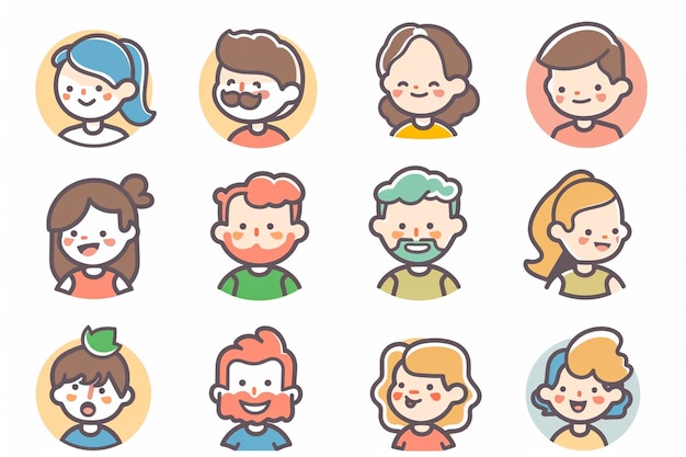 Vector simple portrait icons vector illustration