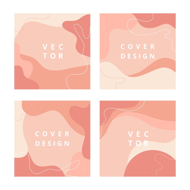 Vector simple set of abstract square backgrounds with wave shapes in pastel colors