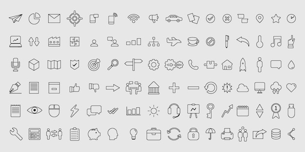 Simple set of vector thin line business icons