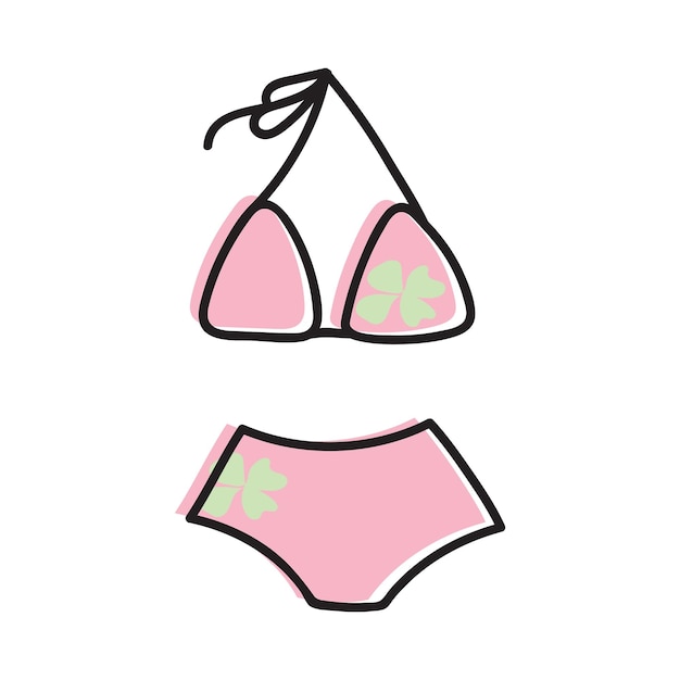 Simple summer vector hand drawn illustration Cute ruffle bikini swimsuit Graphic doodles sketch contour drawing isolated on white