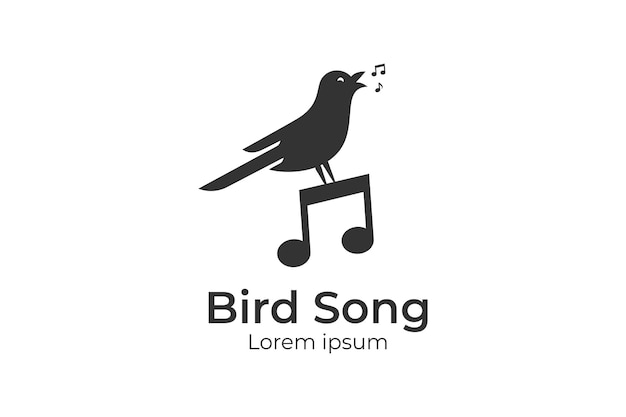 Singing bird silhouette logo design with canary Music Notes for Song Vocal symbol or Nature Bird Voice logo design illustration