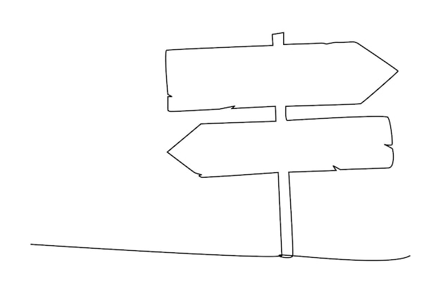 Vector single continuous line drawing of wooden arrow shape road sign
