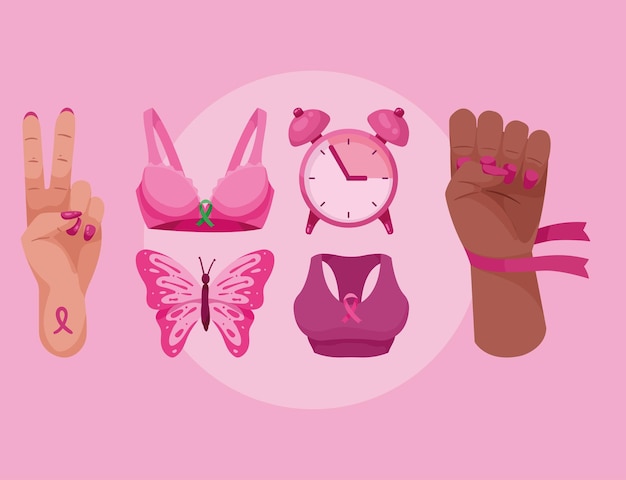 Six breast cancer awareness icons