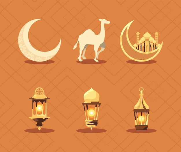 Six flats eid mubarak icons