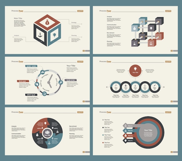 Six Workflow Charts Slide Templates Set