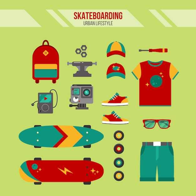 Skateboarding Kit. Urban Lifestyle. Set of Skateboarding Accessories