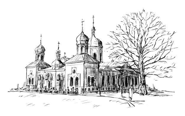 Sketch of church hand draw