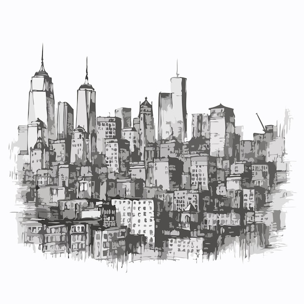 Vector sketch city hand drawn sketch engrave style white background isolated