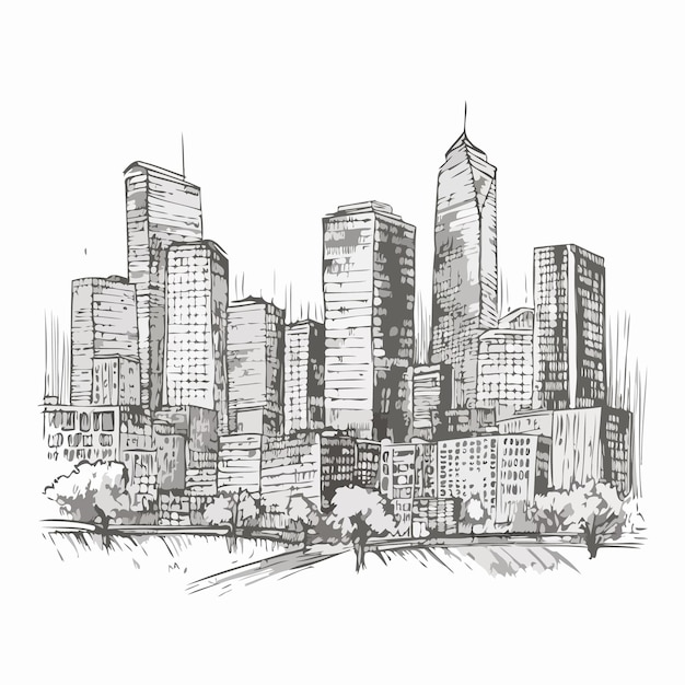 Vector sketch city hand drawn sketch engrave style white background isolated