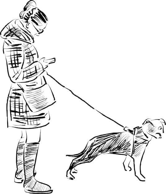 Sketch of girl with her dog