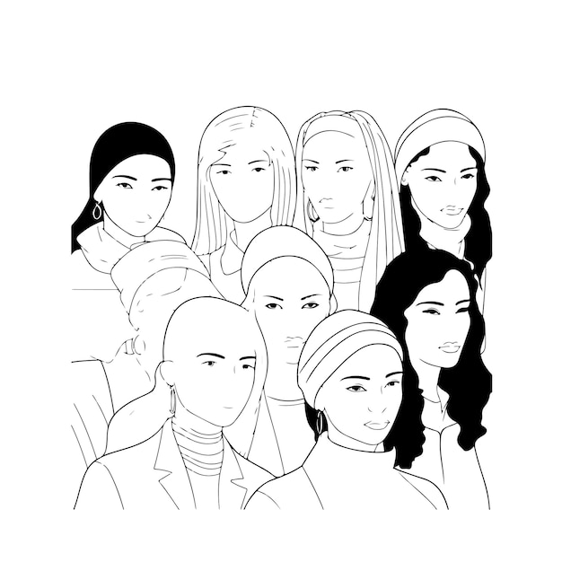 Vector sketch hand drawn single line art coloring page line drawing women day