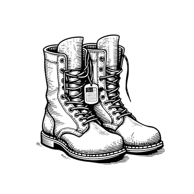 Vector sketch a pair of military boots on a white background vector illustration