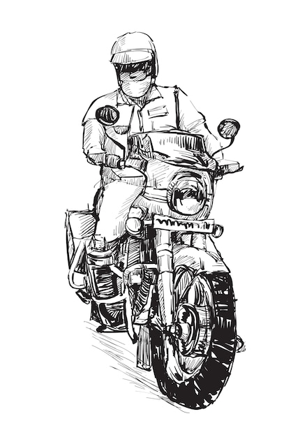 Vector sketch of the police man is riding motocycle hand draw