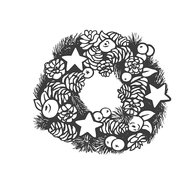 Sketch vector illustration of Christmas wreath