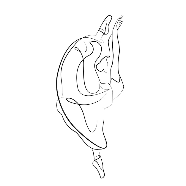 Sketch of a woman in a dress ballet pose dancer gymnast line art continuous art icon girl isolated on white