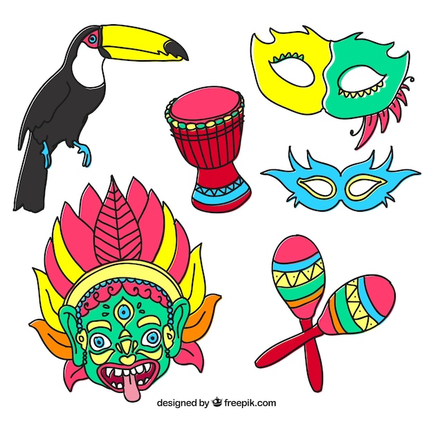 Vector sketches colourful carnival elements