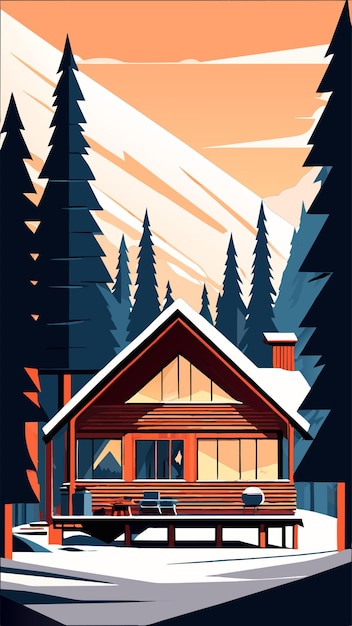 Vector ski cabin modern vector illustration flat 2