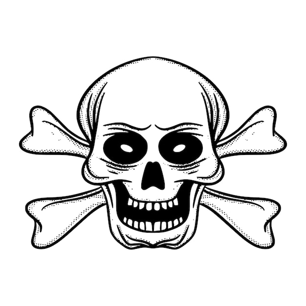 Skull cross Illustration hand drawn cartoon sketch lineart vintage style vector