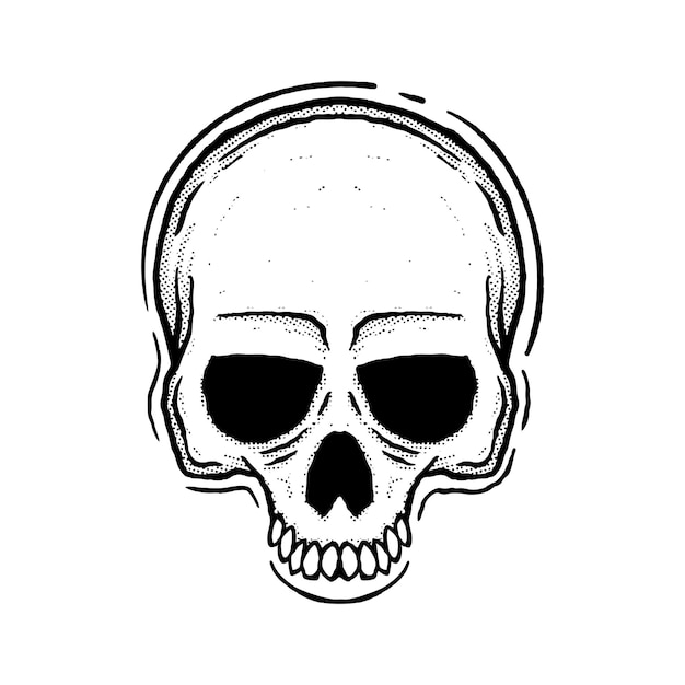 Skull Illustration hand drawn cartoon sketch lineart vintage style vector