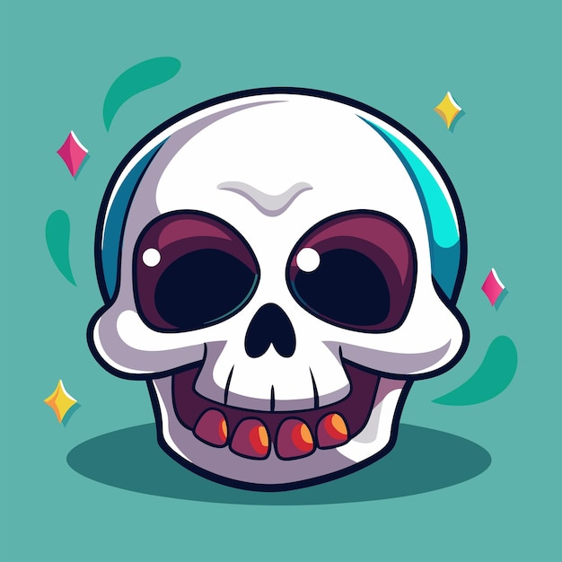 Vector a skull with a pink tongue and a blue background with a bunch of stars